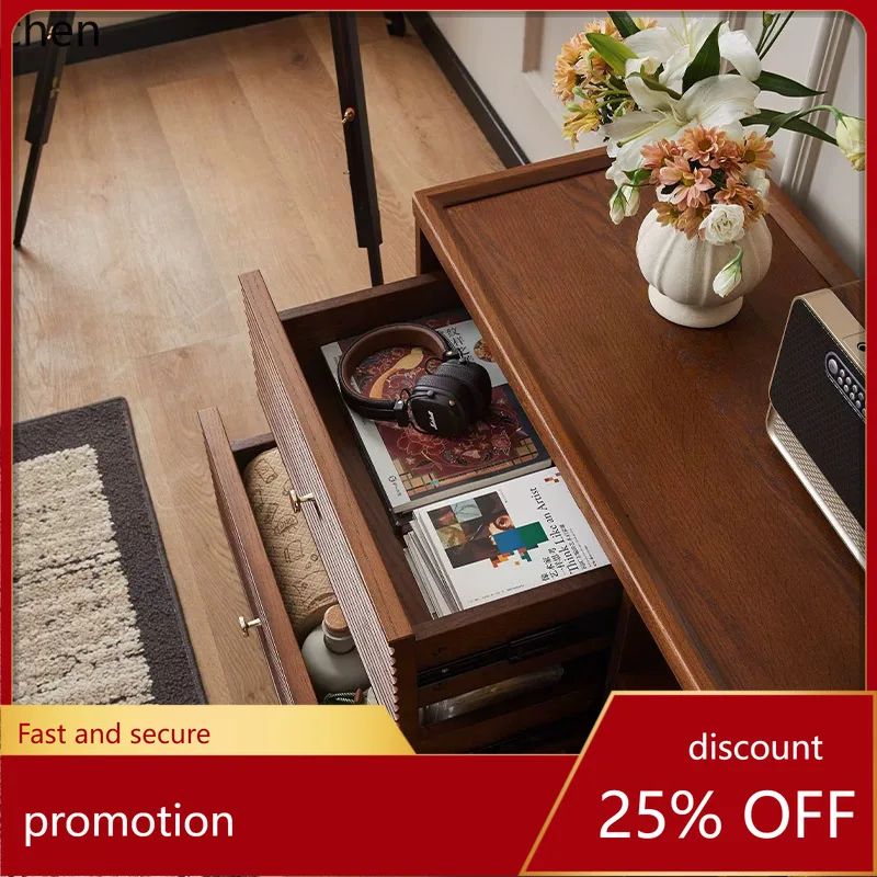 

HXL Retro Solid Wood TV Cabinet Floor Storage Cabinet Integrated Furniture