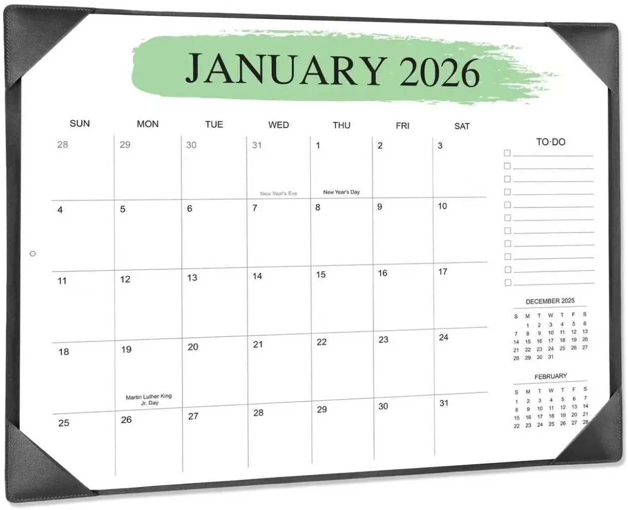 

Large 22x17 Desk Calendar 2026-2027, 18-Month Jan 2026-Jun 2027, Big Daily Blocks, Thick Paper, PU Base, for Office School Home, Black