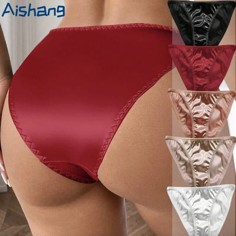 Women’s Silky Elegant Satin Trim Panties Sexy Low Waist Underwear Solid Color Soft Smooth Breathable Multiple Colors Briefs
