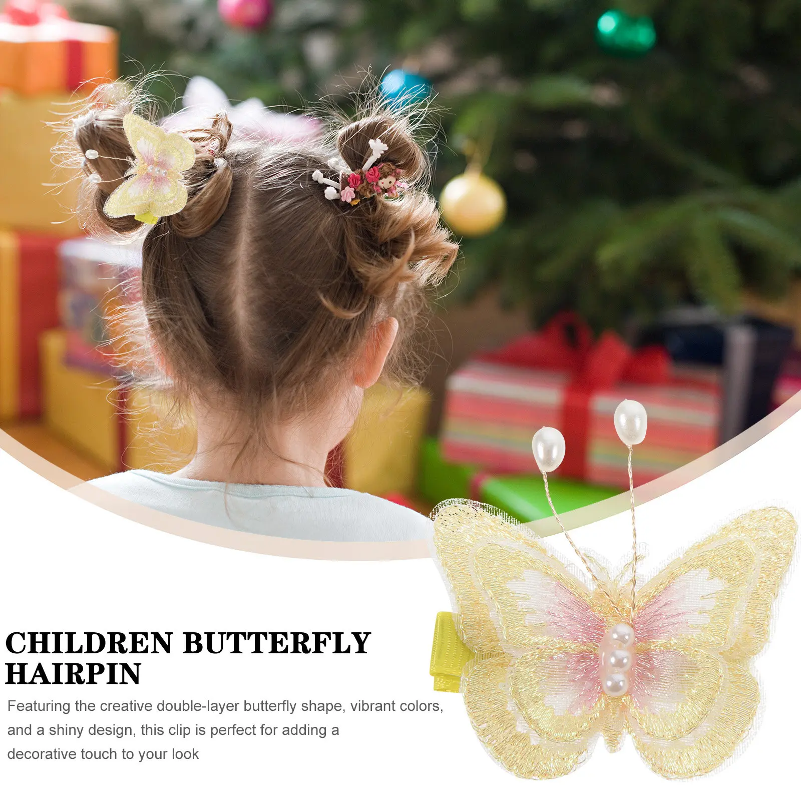 

2 шт. Детские заколки для волос в виде бабочек, двухслойные тканевые с металлическим декором, для девочек, для вечеринок, свадеб, пляжа