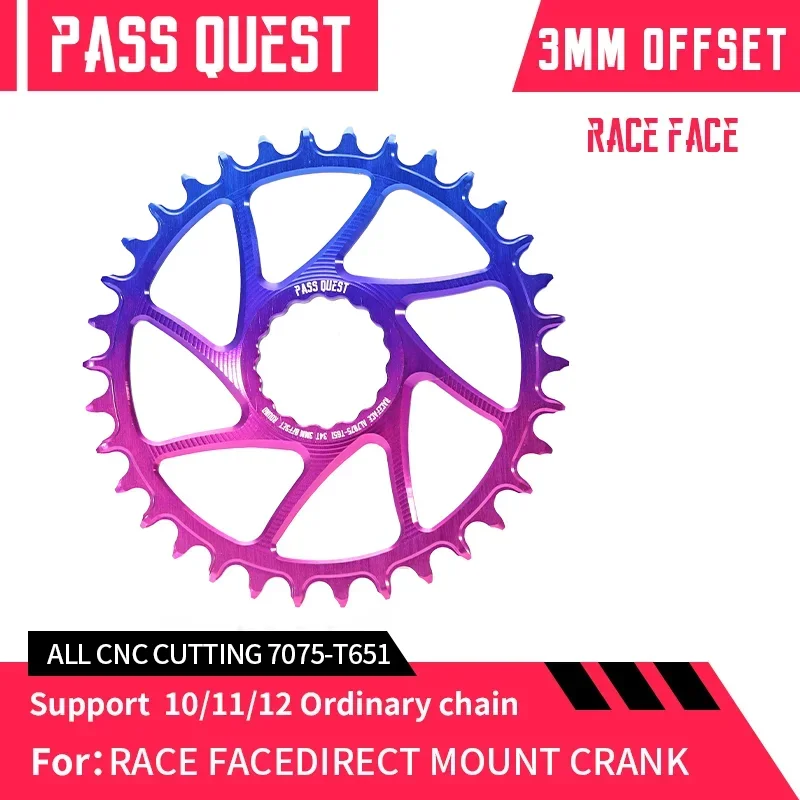 

PASS QUEST Raceface Crank 3 мм Самая продажа 1X Boost Совместимость с градиентом Двухцветная узкая широкая звездочка Шатуны с прямым креплением 28-38T