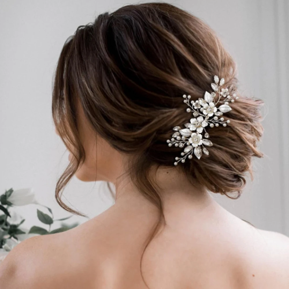 Handgemachte silberne Braut Haarkamm Clip für Hochzeit Haarschmuck für Bräute, Hochzeit Haar teile für Bräute Frauen