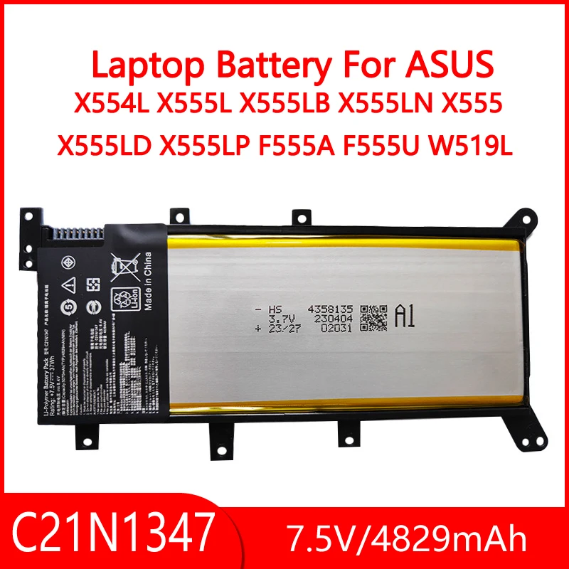 

Аккумулятор для ноутбука C21N1347 для ASUS X554L X555L X555LB X555LN X555 X555LD X555LP F555A F555U W519L F555UA VM 2ICP4/63/134 4829 мАч