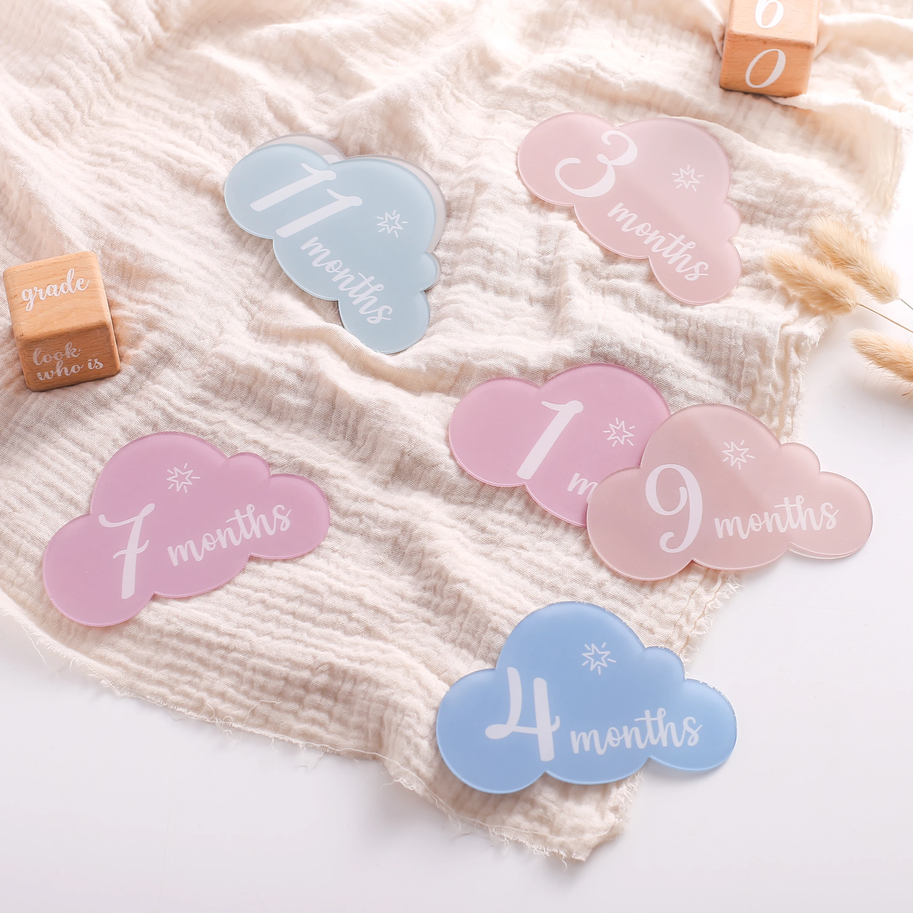 Acrylic Milestone Baby Monthly Grow Memorial Cards 0-12Months Newborn Age Grow up Commemorate Photo Photography Accessories Gift