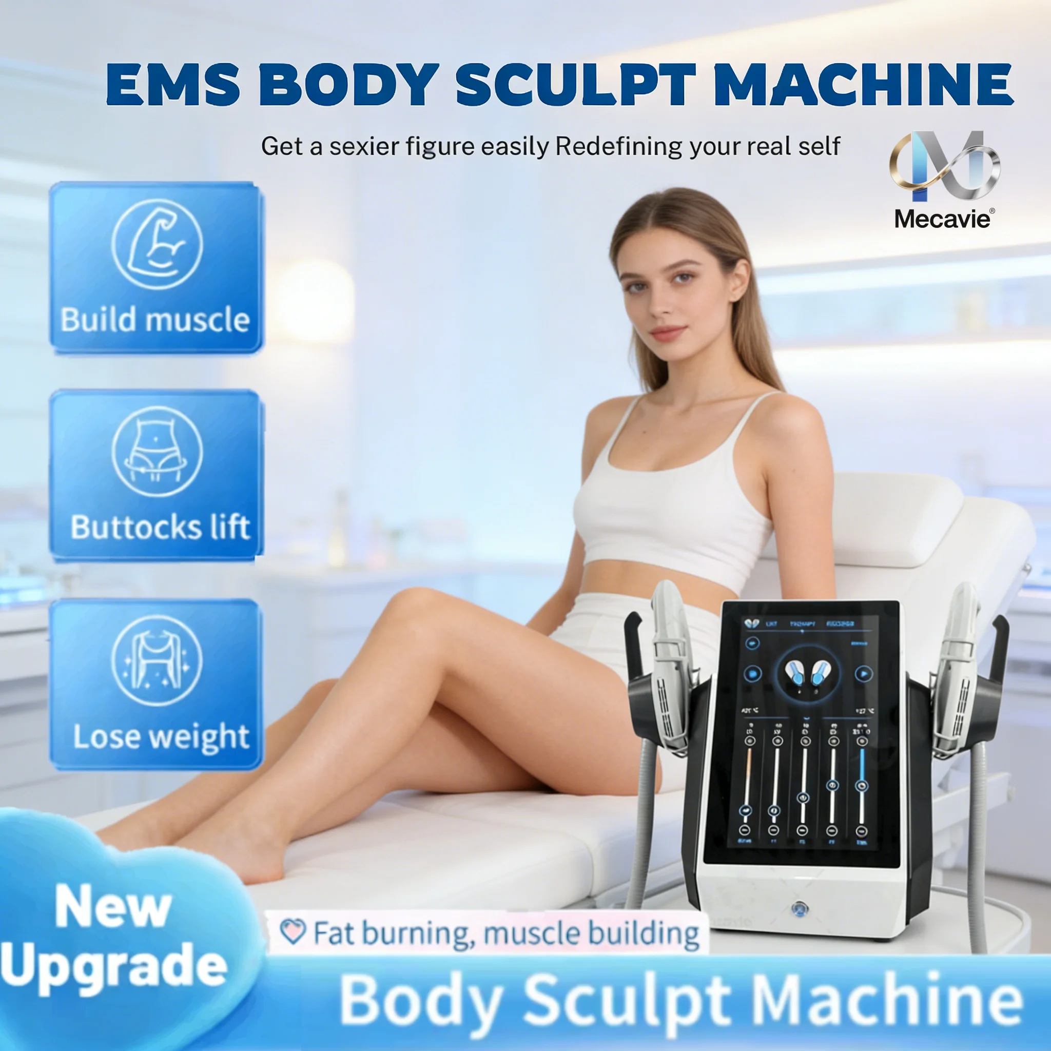 

2026 Best Selling NEW EMS EMS Body Shaping Machine Skin Shapes Abs Buttocks Shaping Fat Reduction Muscle Mecavie RF Technology