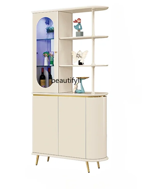 

Small apartment entrance cabinet cream style sofa side partition cabinet modern simple wine cabinet wall storage rack