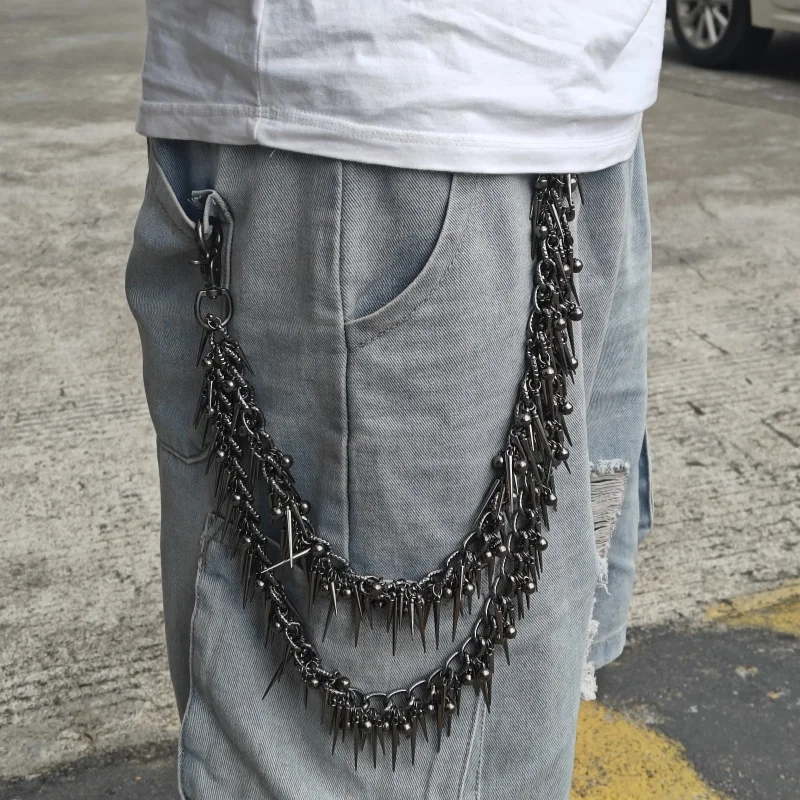 Übertreiben Schwere Punk Doppel-schicht Niet Biker Hosen Kette Männliche Frau Mode Rock Und Roll Luxus Zubehör Retro Schlüssel kette – Detail 3