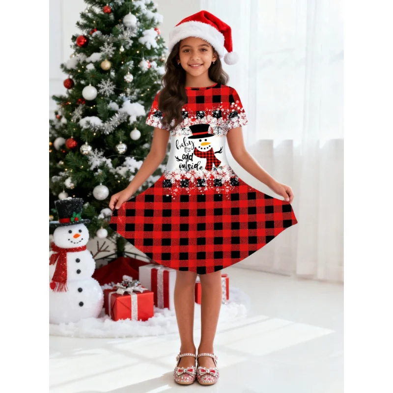 

Girls Christmas Bell Print Dress Long Sleeve Festival Style Slim Cute Children's 2026