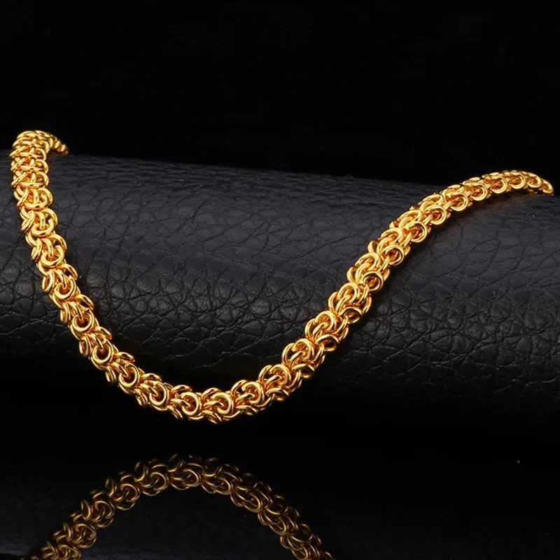 U7 Gold Color Byzantine Chain Necklace for Men Round Multiple Layers Brainding Rope Chains Jewelry QC24