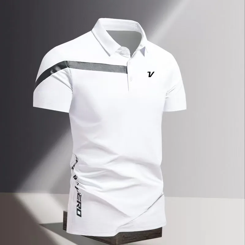 2025 new ice silk polo shirt slim fit short sleeved Lapel T-shirt breathable business intelligent golf sports shirt summer