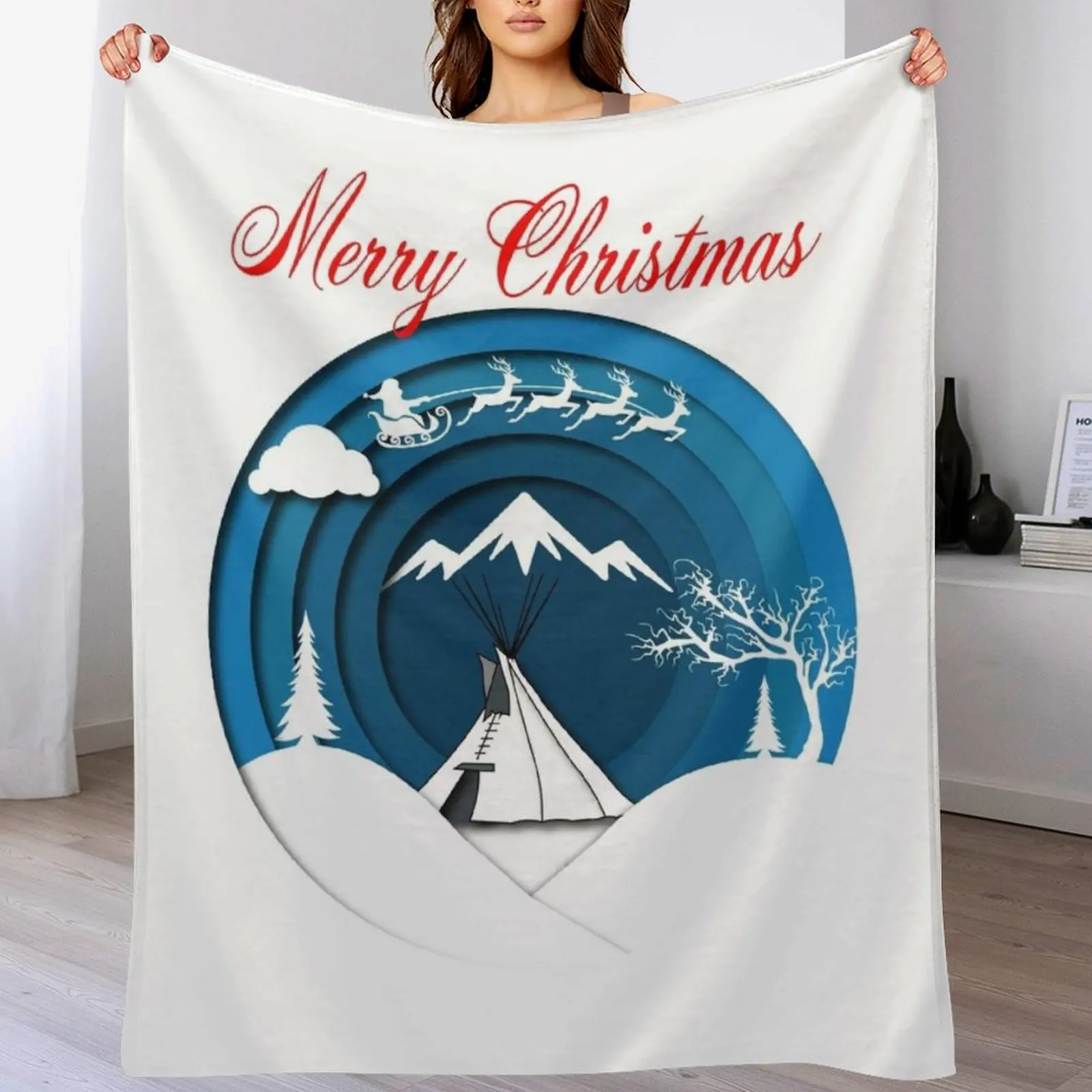 

Native American Tipi Christmas Card Throw Blanket Plaid on the sofa Plush Travel Warm Blankets