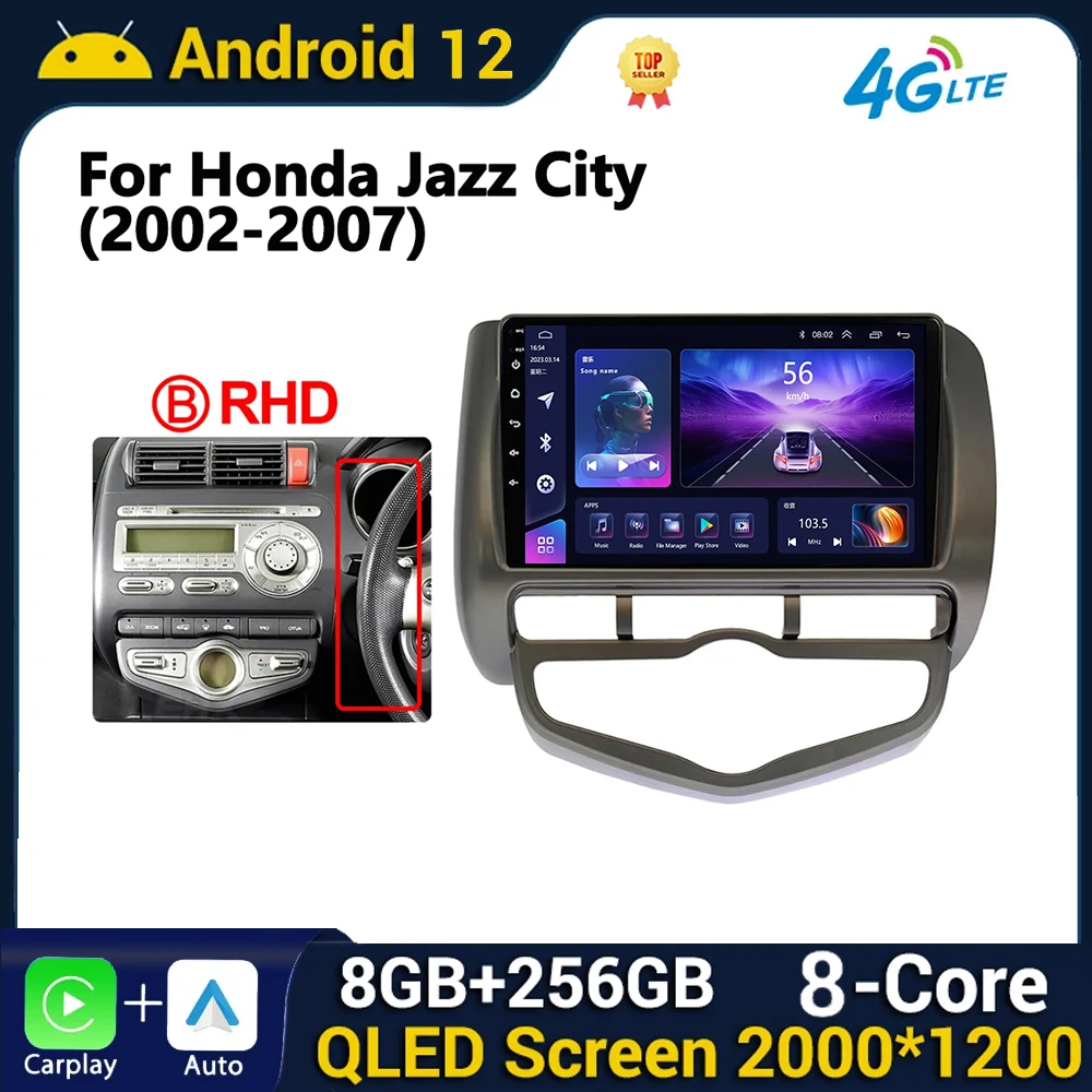 

Автомагнитола 2 Din на Android, мультимедийная Автомобильная магнитола для HONDA JAZZ City 2002-2007, аудиоплеер, автомагнитола с GPS для Carplay, стерео головное устройство