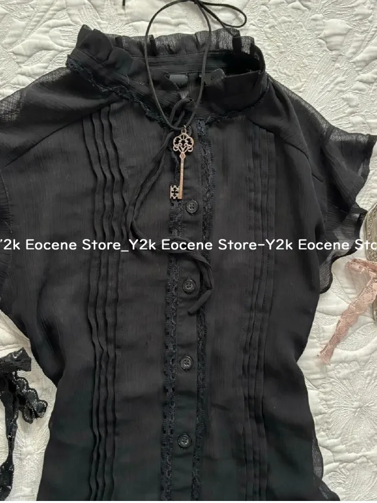 2000S Y2k Solidหญิงเสื้อผ้าผู้หญิงวินเทจChic Slimเสื้อนุ่มHarajuku Casualความงามแฟชั่นRuched Retro Tops Ins
