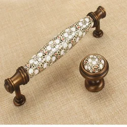 Light Luxury Atmosphere Ceramic Furniture Handles Rose Gold Handl Kitchen Cabinet Outdoor Furniture Flower Vintage Handl