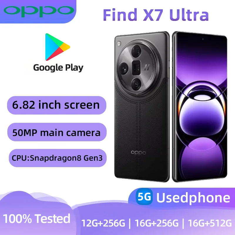 OPPO Find X7 Ultra 5G Mobile Phone Android CPU Snapdragon8 Gen3 6.82-Inches ROM 256GB  50.0MP Camera 100W Charge 5000mAh Used Ph