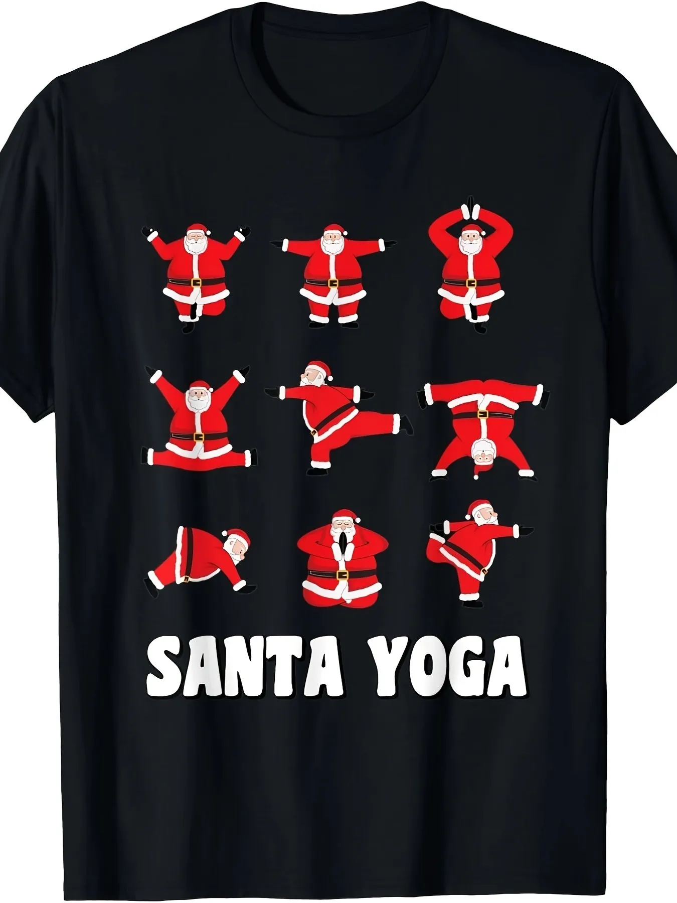 

1 Piece Unisex Santa Claus Yoga Pattern T-Shirt - 100% Cotton Crew Neck Casual Shirt, Geometric Pattern, Short Sleeves, Knitted Fabric, Digital Heat Transfer Printing - Suitable for All Seasons and Weekend Casual Wear