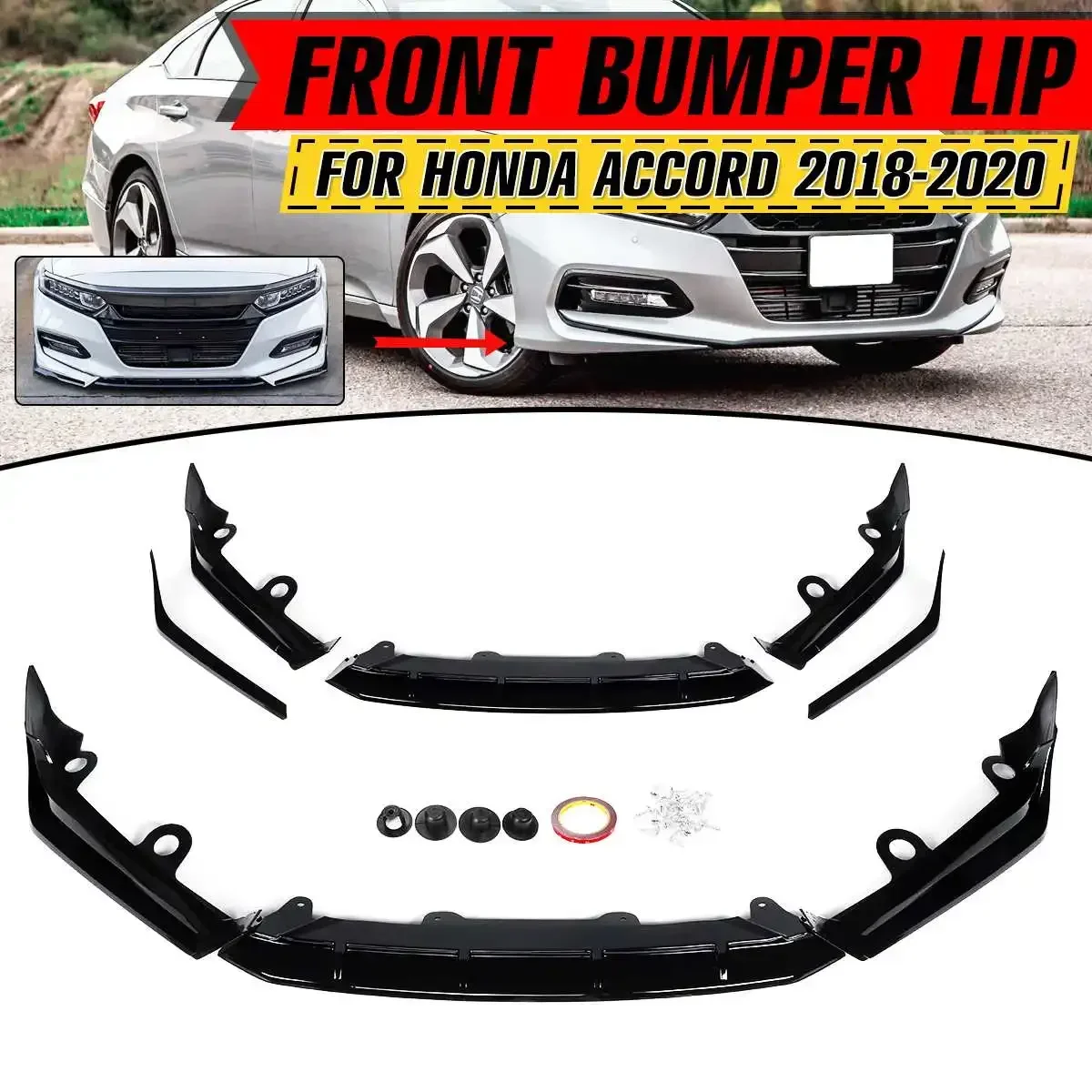 

Car Front Bumper Spoiler Splitter Lip Protector Body Kit Deflector Lips Guard For Honda Accord 10th Gen 2018-2020 ACR Style