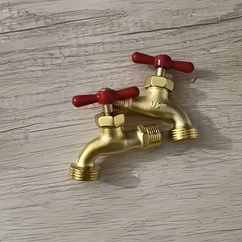 Grifo de Agua Exterior de Latón de 1/2 Pulgada con Manija Roja, Grifo de Jardín Resistente