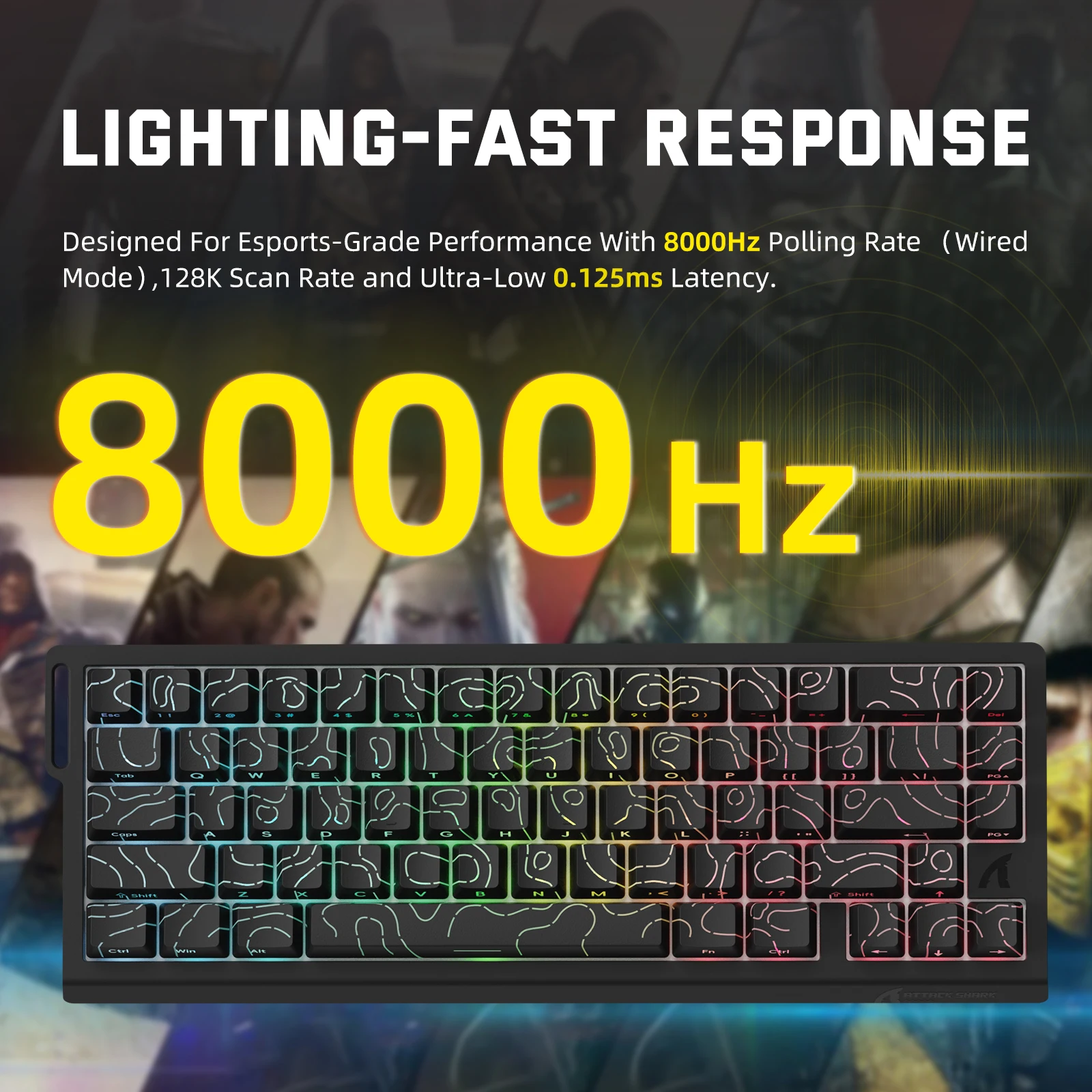 ATTACK SHARK X68PRO HE Wireless Rapid Trigger Keyboard, 0.01mm RT Accuracy, 8000Hz Polling, Snap Tap, Adjustable Actuation Point