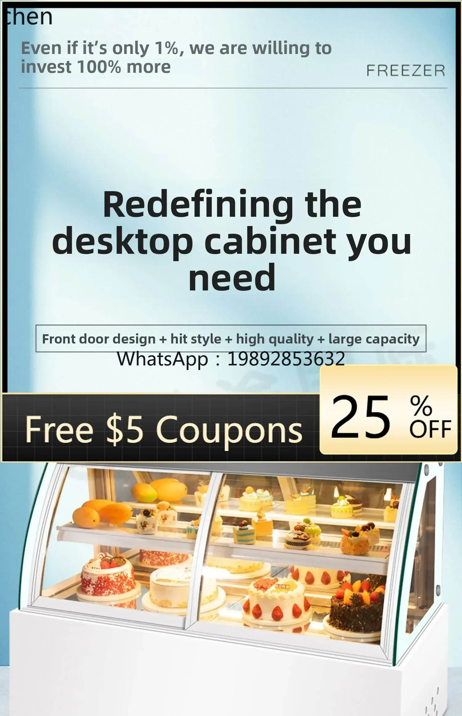 

ZZLXC front door cake refrigerated display cabinet desktop air-cooled refrigerator fruit cooked food fresh-keeping freezer