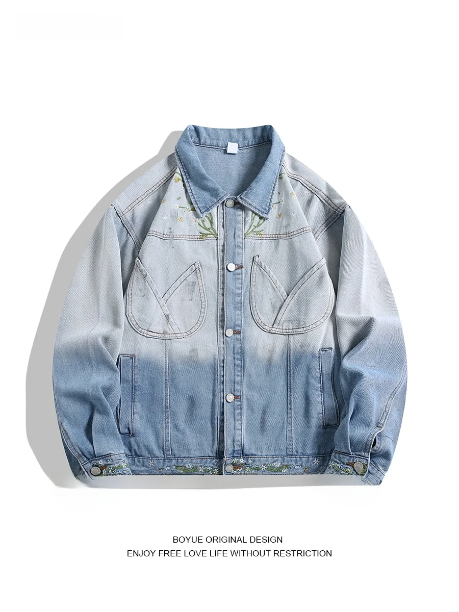 

Boyue Американская джинсовая вышивка с цветочной вышивкой Jaet Waed adient Design ex Casual Sle Long Sve с растительным узором на пуговицах Clo...