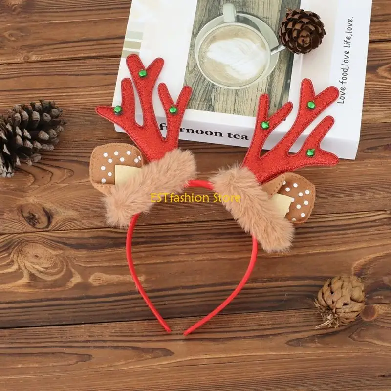 Y5GC Christmas Reindeer Antlers Hairband With Bells Lightweight Hair Accessory For Adults Kids Holiday Party