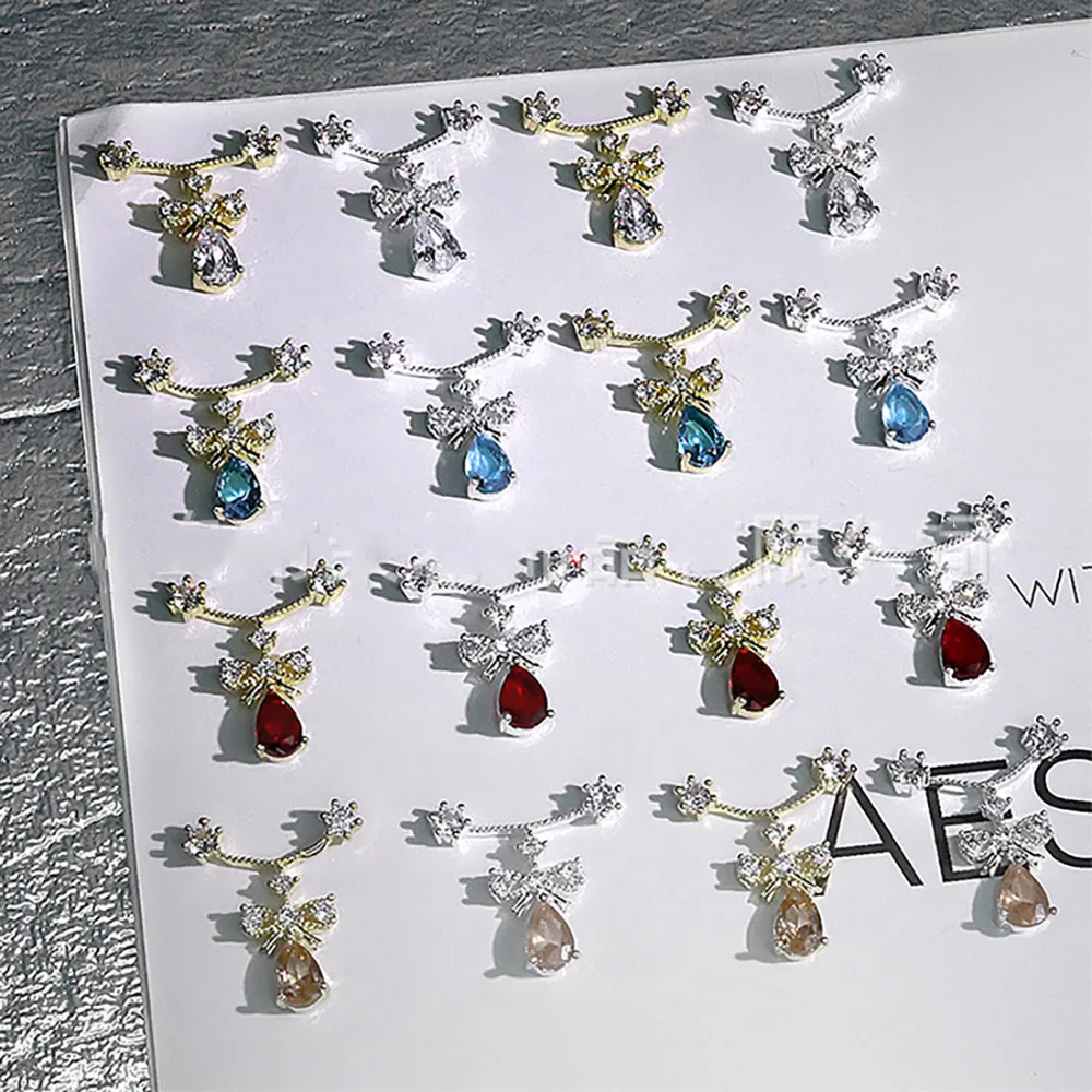 -Nailtips 목걸이- 고급스러운 지르콘 쥬얼리 부유한 손끝 대형 목걸이 스타일 참 물방울 크리스탈 네일 장식품 404s