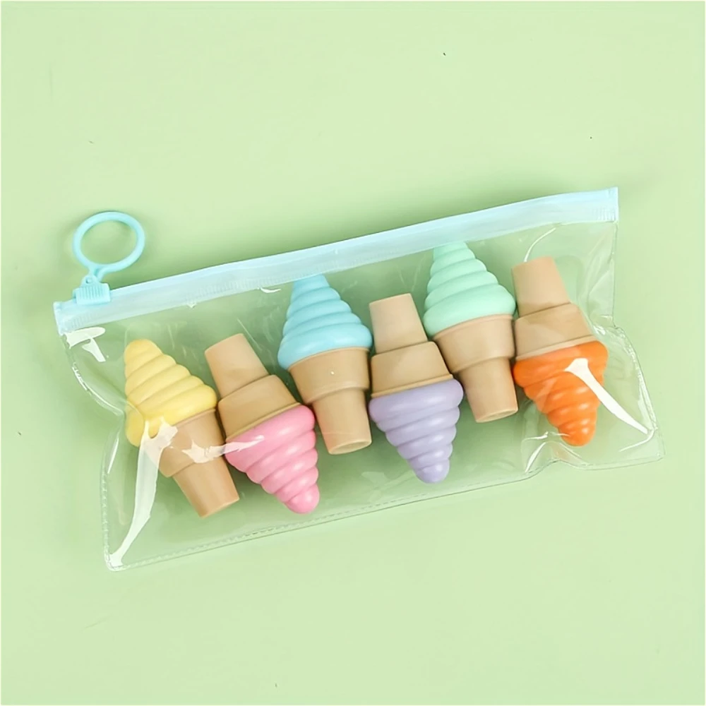 Dos desenhos animados Ice Cream Cone Canetas Fluorescentes, Portátil, Desktop Criativo, Papelaria Pequena, Desenho de Brinquedos, Presentes Favor do Partido, 6Pcs