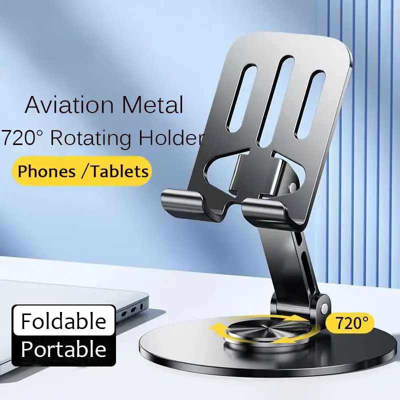 All Metal Aluminum 360 Rotation Mobile Phone Holder Universal Bracket Folding Double Shaft Design Stable Anti Fall