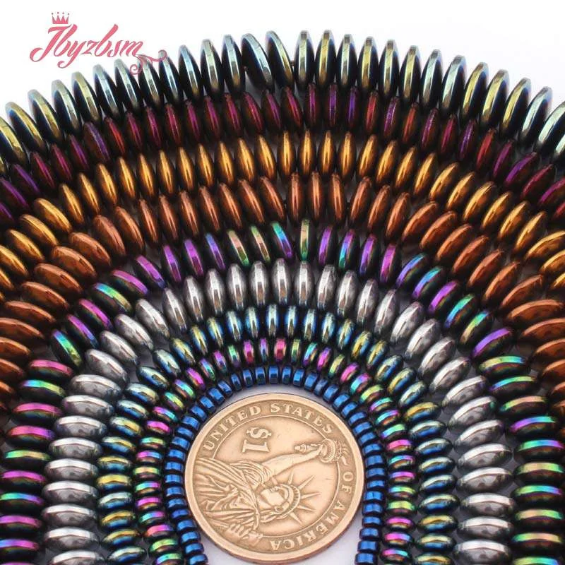 Natural Hematite Colorful Heishi Rondelle Metallic Coated Disc Stone Beads For DIY Women Jewelry Making Necklace Bracelet 15\