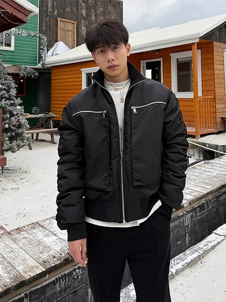

Мужская утепленная куртка-бомбер в американском стиле, черная, с воротником-стойкой, из хлопка, для работы, теплая зимняя верхняя одежда, полиэстер