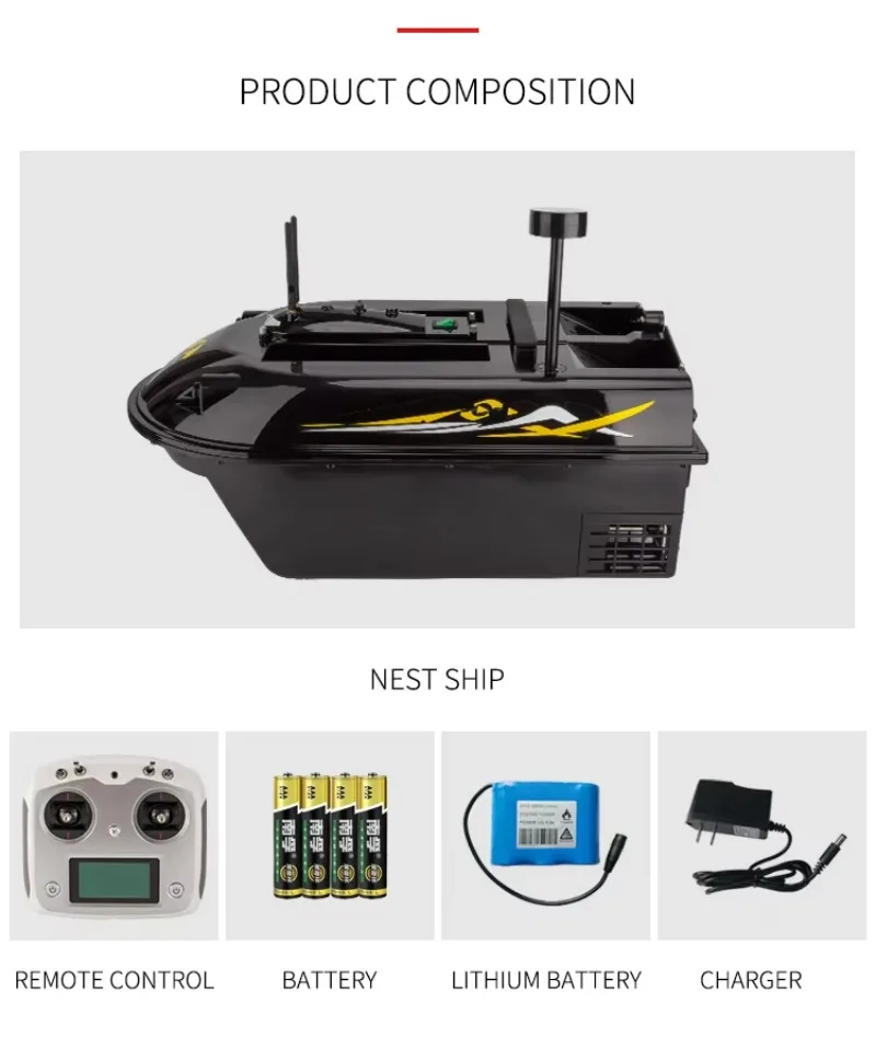 Bait Boat Remote Control Fish Finder GPS 800m Range 1.5kg Load 5000mAh Battery Cruise Control Wave Resistant