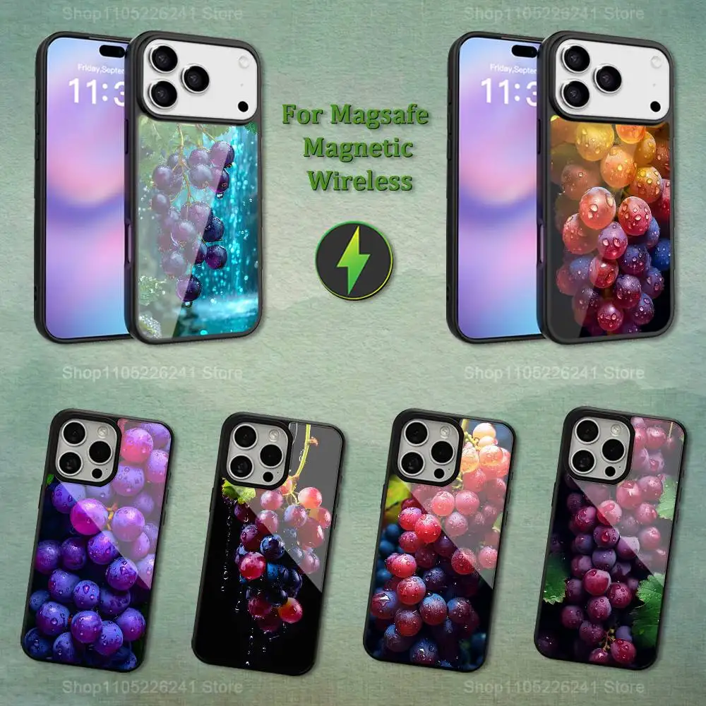 

Purple Art Fruit Grapes Phone For iPhone 17,12,11,16,15,13,14,Pro,Max,Plus,Mini, For Magsafe,Magnetic Wireless Charging Case