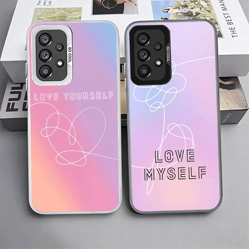 Love Yourself Flower Heart Line Kpop Shockproof Phone Case for Samsung A17 A16 A15 A14 A37 A57 A36 A56 A26 A35 A55 A25 A34 A54 A