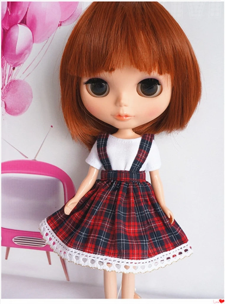 [wamami] 92 #   Lindo vestido escolar verde/vermelho para Pullip Jerry DBS Bly 12" Babydoll