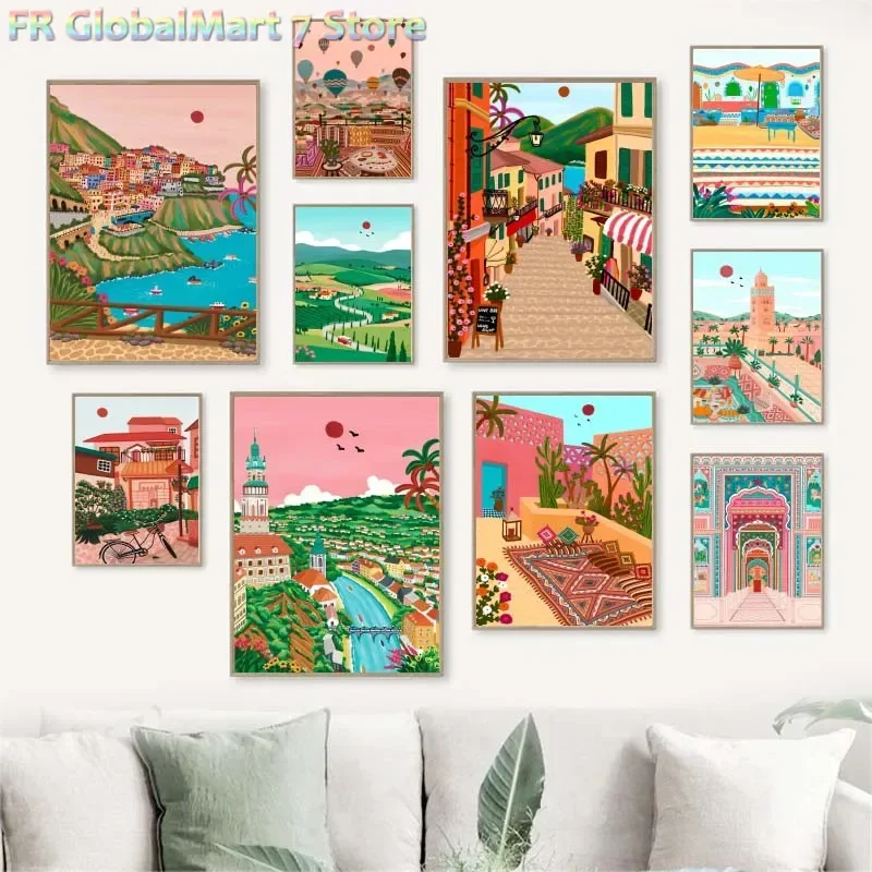 Round/Square Diamond Painting Morocco Marrakech Cappadocia India Gate Travel City Poster Landscape Diamond Painting Wall Art f