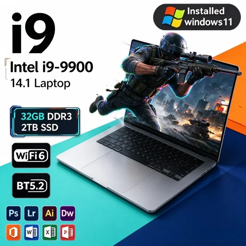 Hot New 2026 14.1 Inch Low Blue Light FHD Notebook Intel I9-9900 120Hz Backlit KB 16/32GB RAM 2TB SSD Win11 Business PC