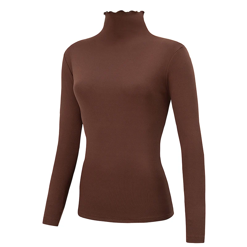 1/3 Stück Herbst- und Winter-Damen-Oberteil in Übergröße 1XL-5XL, warmes, hochgeschlossenes Oberteil, bequemes, langärmliges, schwarzes Basic-Shirt mit Rüschenkante – Detail 4
