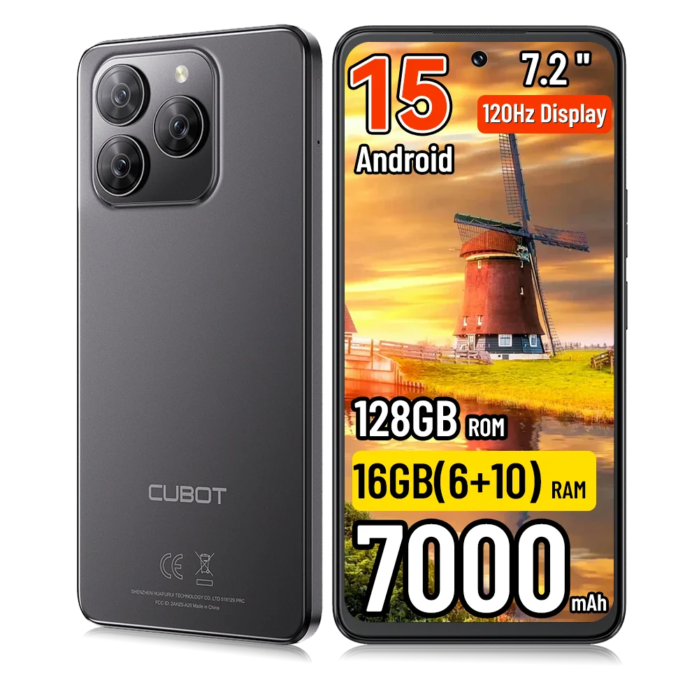 [Versand aus Polen] Cubot Note 60 Android 15 Smartphone 7,2'' 120Hz 16GB(6+10GB) RAM 128GB ROM 48MP Kamera 7000mAh Mobiltelefone