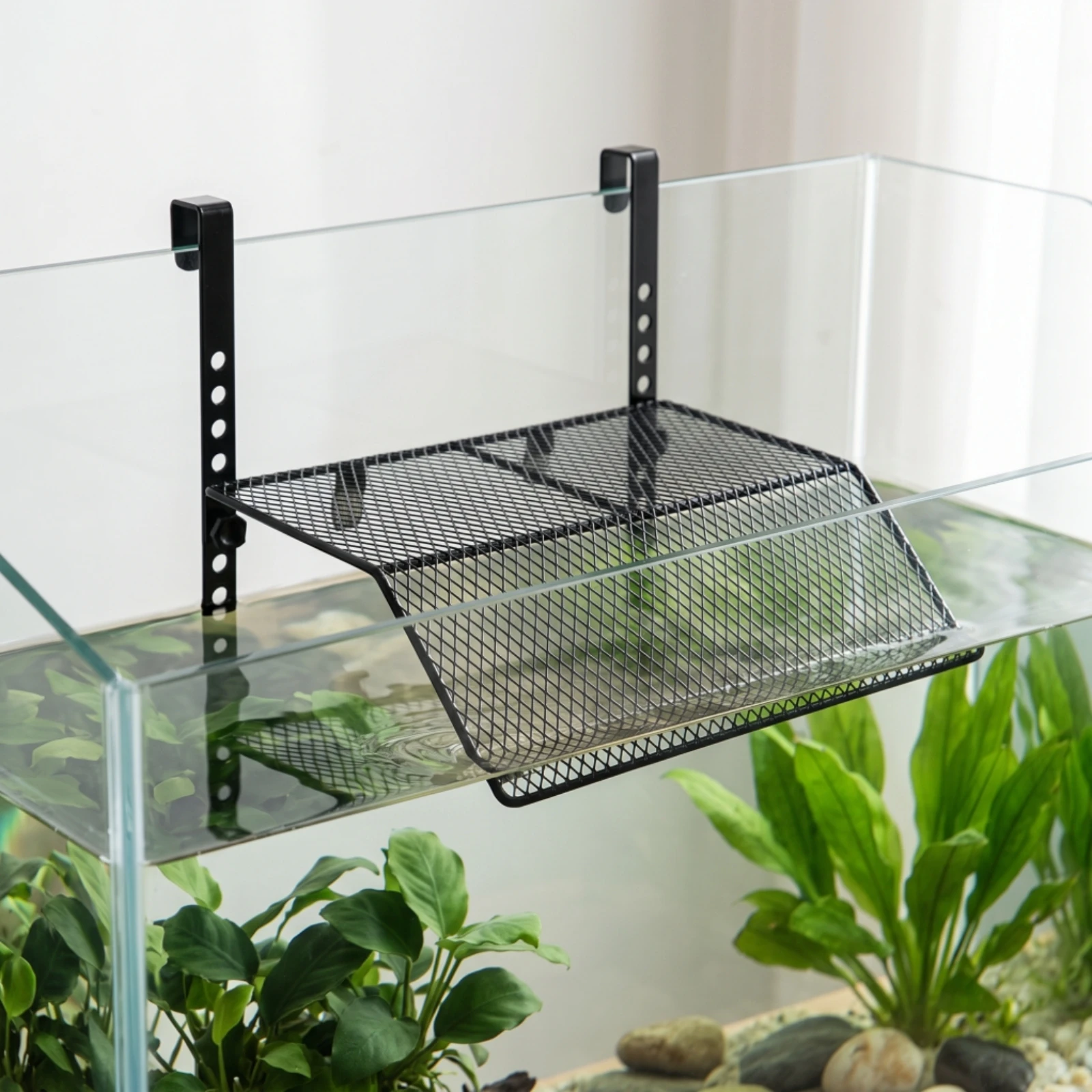 Turtle Basking Platform Hanging Aquarium Platform with Hooks Mesh Turtle Ramp Stable Reptile Dock Lightweight