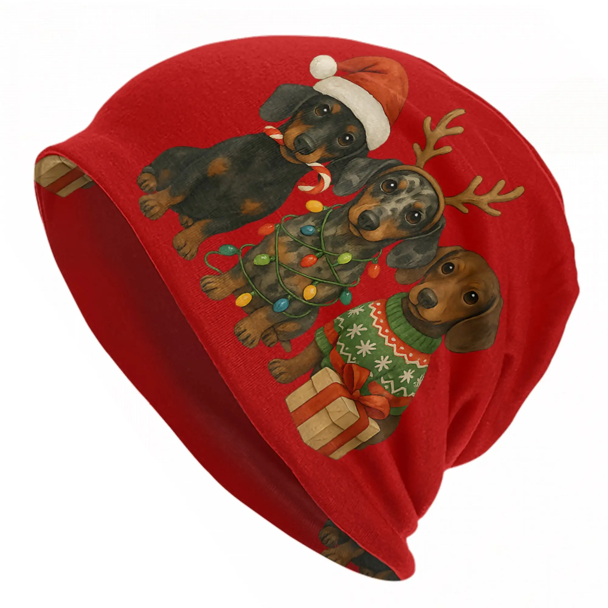 Dachshund Christmas Wiener Dog Santa Hat Cap Adult Outdoor Skullies Beanies Hat Spring Warm Multifunction Bonnet Knitted Hat