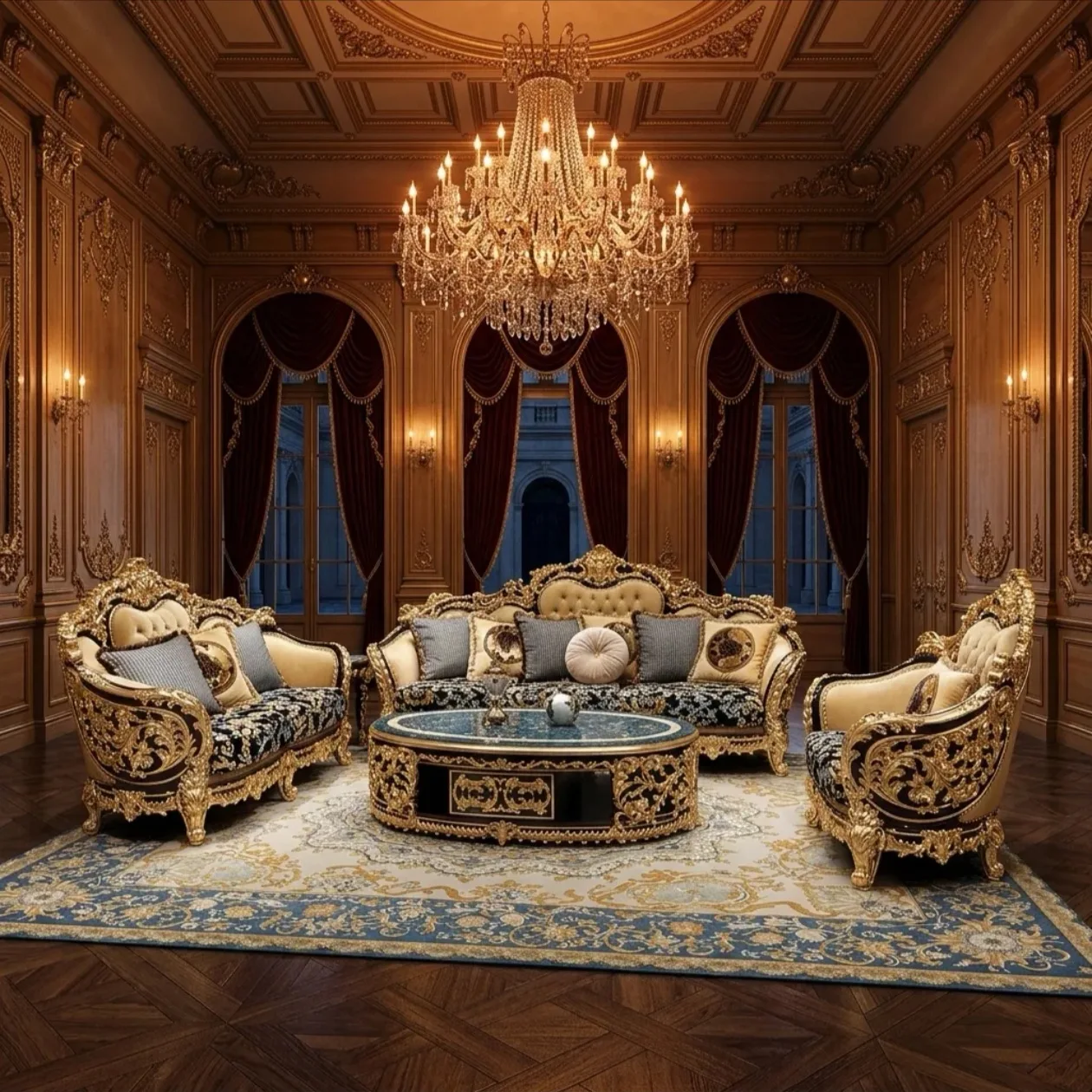 #French Style Adjustable Chesterfield Sofa Solid Wood Double-sided Carvings Durable Villa Living Room One Seat Shape Canoslan