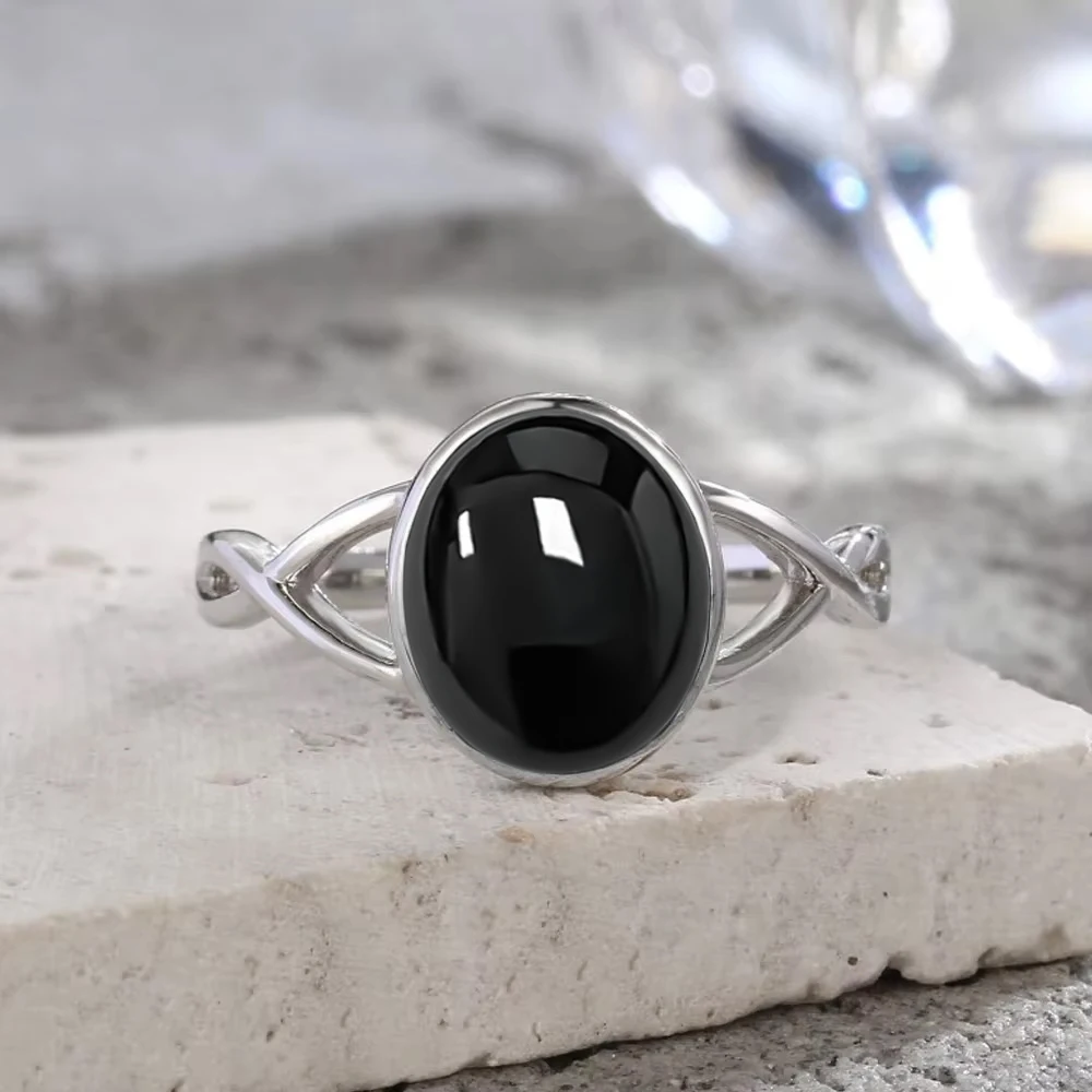 925 Sterling Silver Ring Natural Oval Black Onyx 8*10mm Simple Style Certifie Ring With Natural Stone Fine Jewelry For Women Men