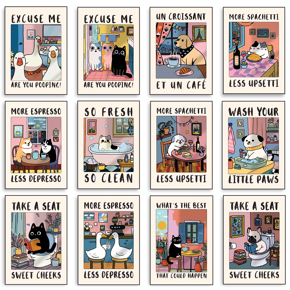 Coffee Tea Poster - Simpatici animali Poster stampati su tela