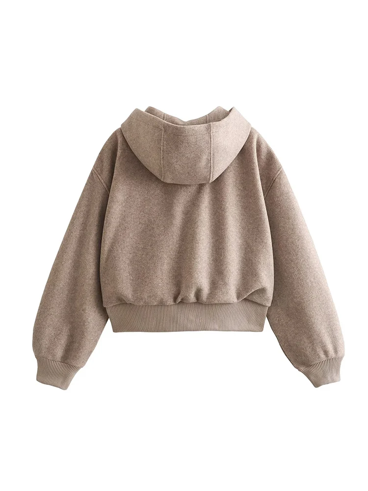 Casual zíper bombardeiro jaquetas para mulheres chique grosso quente recortado com capuz jaquetas casaco outono 2025 manga longa moda outerwears