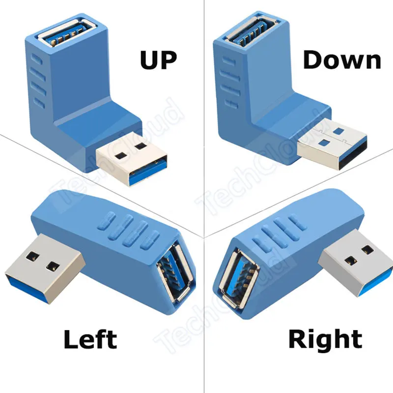 Usb 3.0 złącze przedłużające kąt nachylenia 90 stopni konwerter USB 3.0 typ adaptera wtyk męski na żeński niebieski/czarny kolor