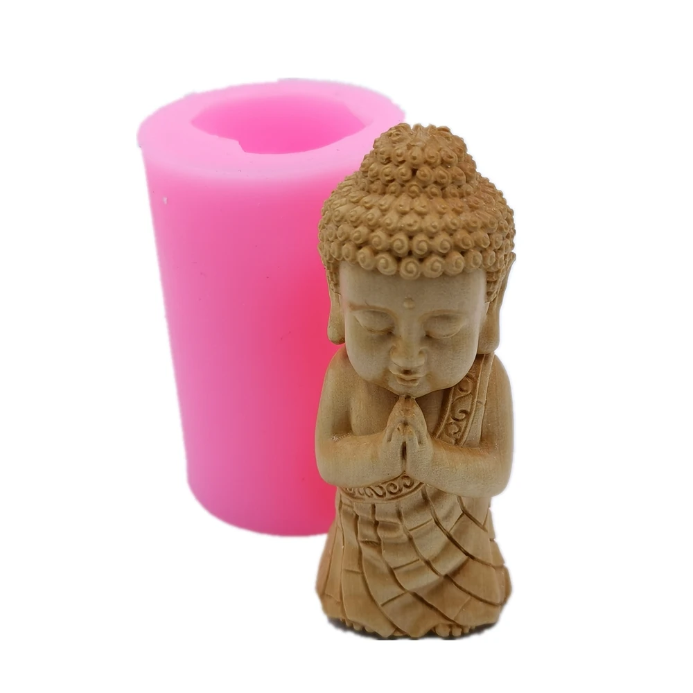 Bonze Pray Buddha Silicone Candle Mold Resin Crafts Mold Aroma Ggypsum Concrete Statue Silicone Mould for Candle Making