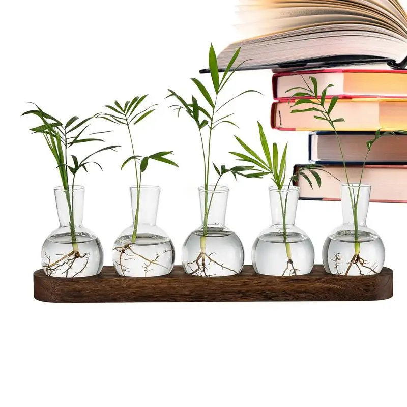 Plant Propagation Station With Wooden Stand Hydroponic Vintage Plant Terrarium Planter Water Planting Stations Home Decoration