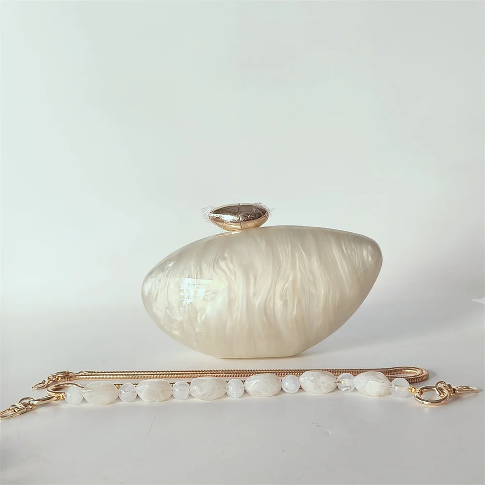 wowFur Shell Marble Acrylic Clutch Brown 8