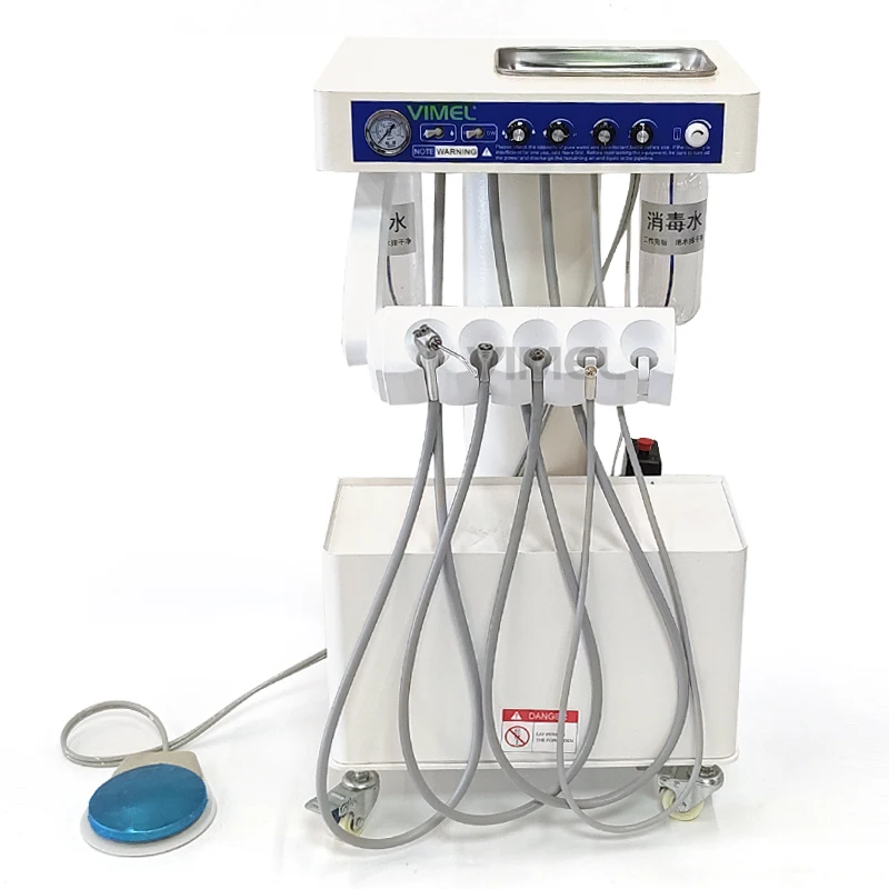 Portable Dental Unit Veterinary Dental Table Trolley Cart With Handpiece Scaler LED Curing Light Built-in Air Compressor